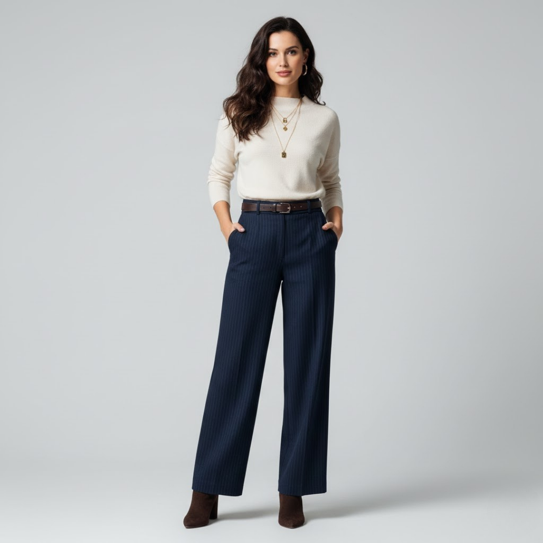 Granatowe spodnie w białe paski