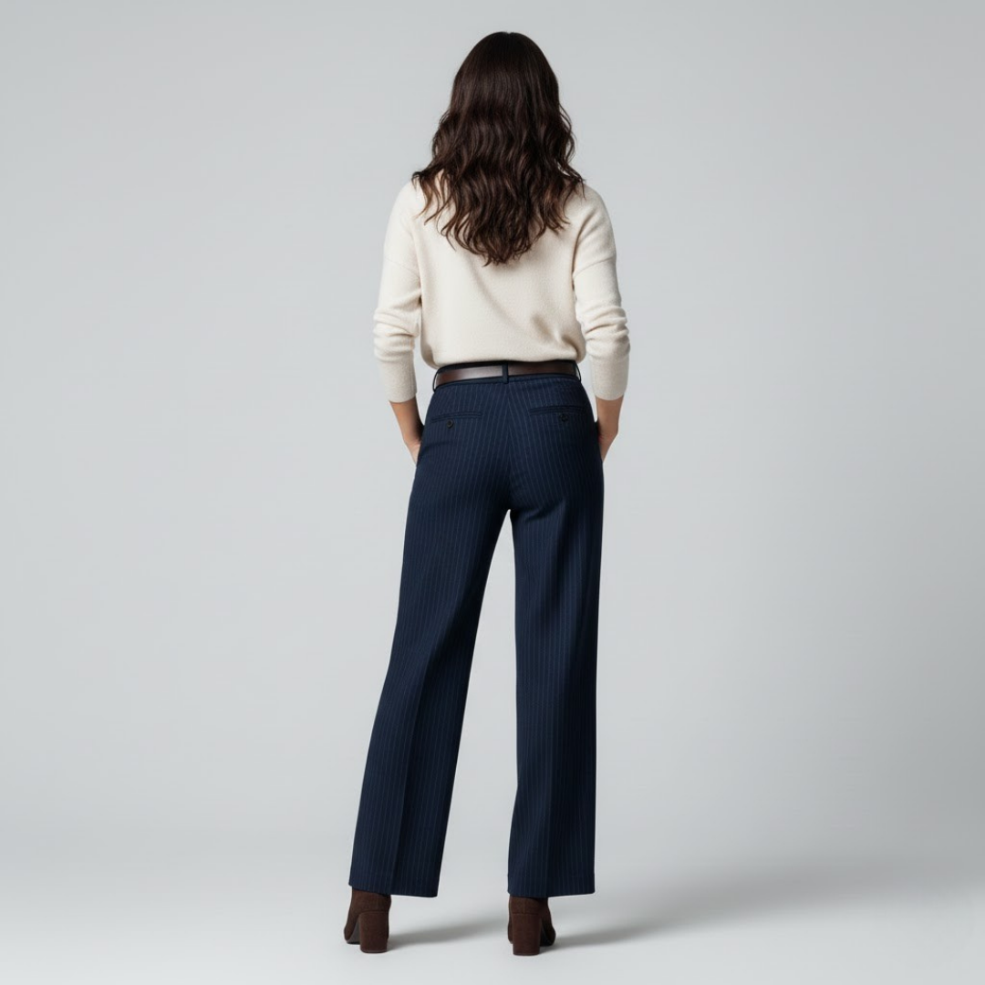 Granatowe spodnie w białe paski