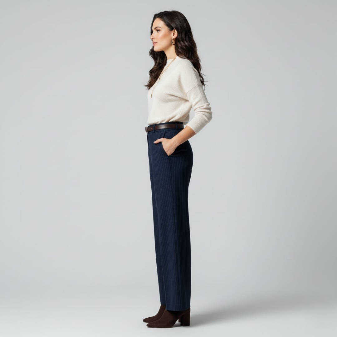 Granatowe spodnie w białe paski