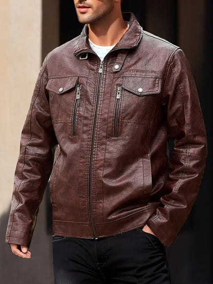 Elegante chaqueta de piel con cremallera para hombre | Perfecta para días informales