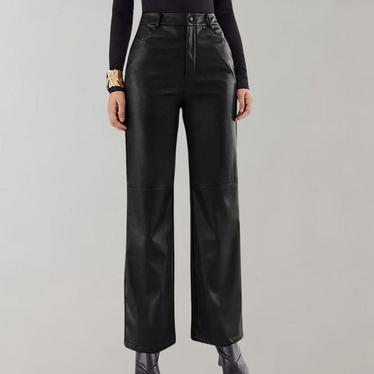 pantalones de cuero de corte recto