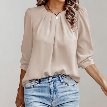 EVELYN | Blusa de mujer con pliegues y mangas abullonadas