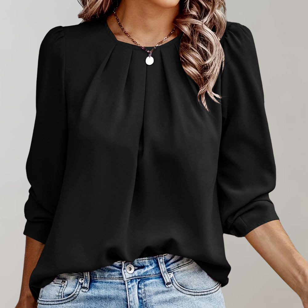 EVELYN | Blusa de mujer con pliegues y mangas abullonadas