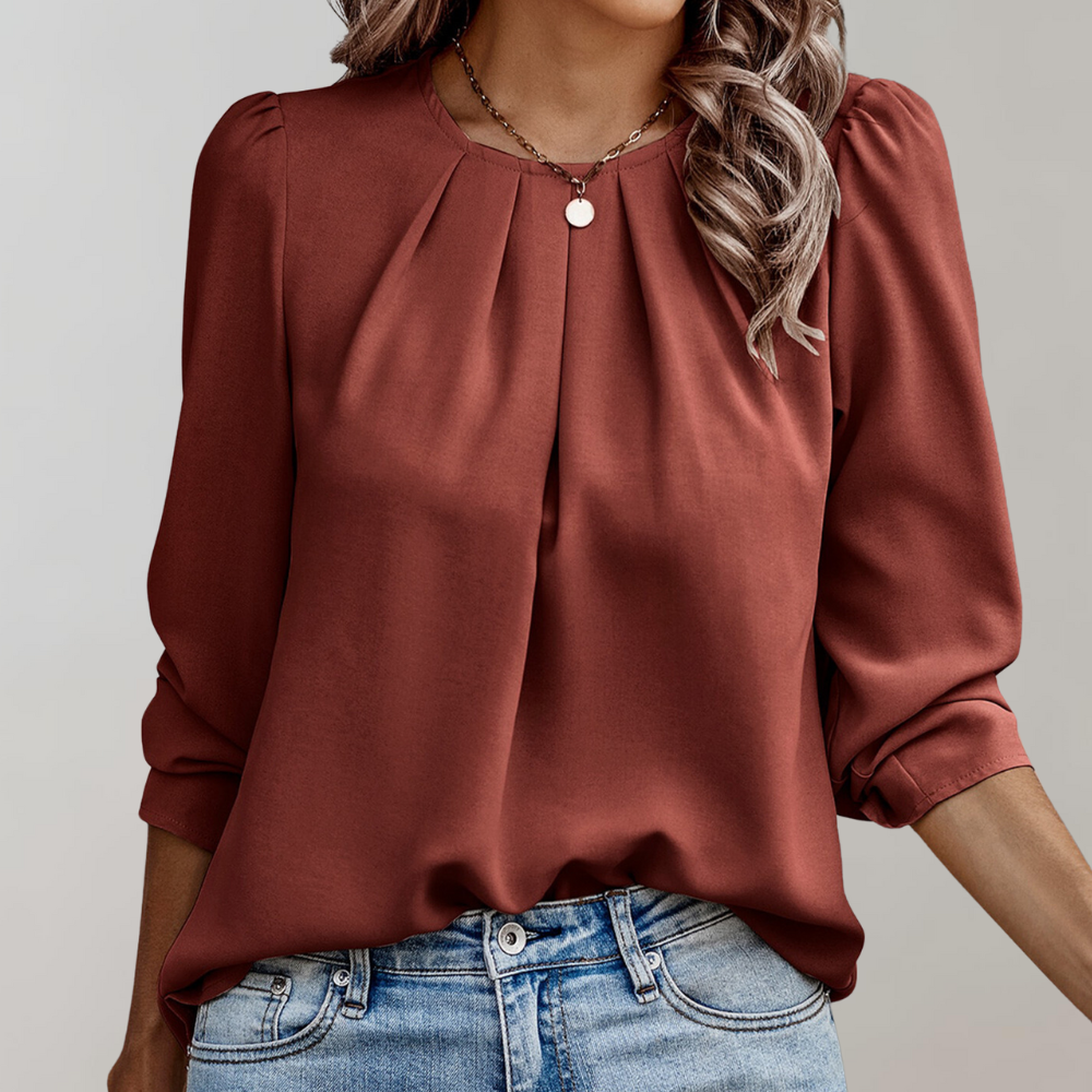 EVELYN | Blusa de mujer con pliegues y mangas abullonadas