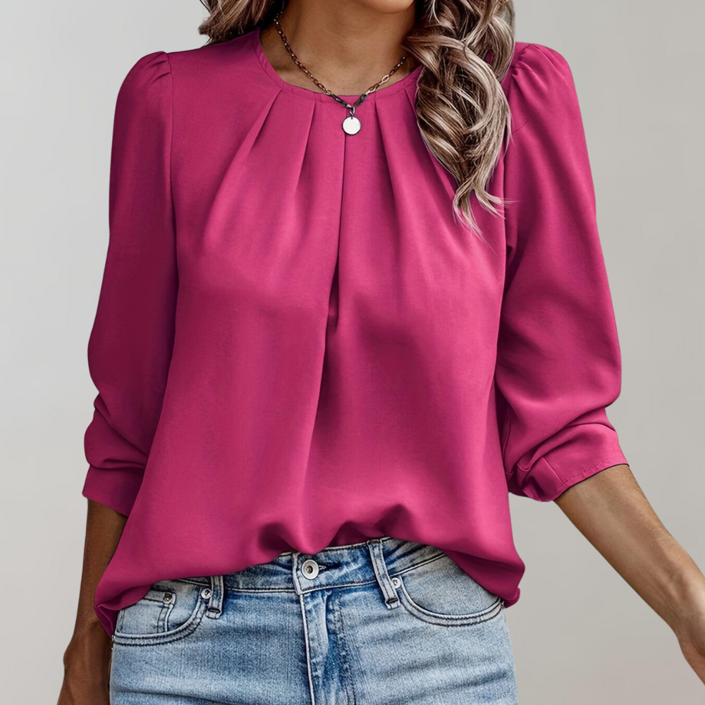 EVELYN | Blusa de mujer con pliegues y mangas abullonadas