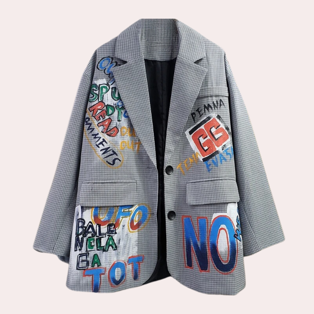 Kathy | Blazer oversize chic para mujer con elegante detalle de texto