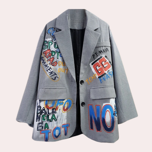 Kathy | Blazer oversize chic para mujer con elegante detalle de texto