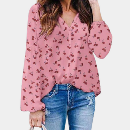 Auizia - Blusa chic de mujer con estampado de cerezas