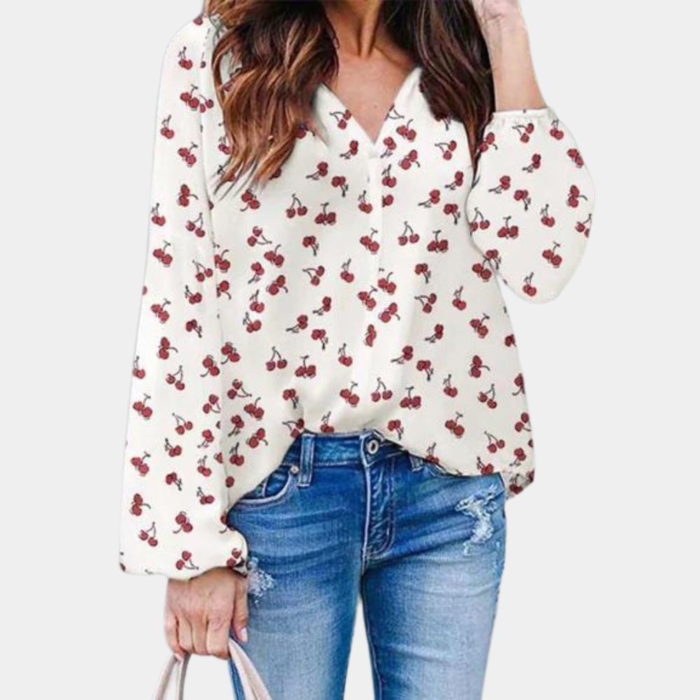 Auizia - Blusa chic de mujer con estampado de cerezas