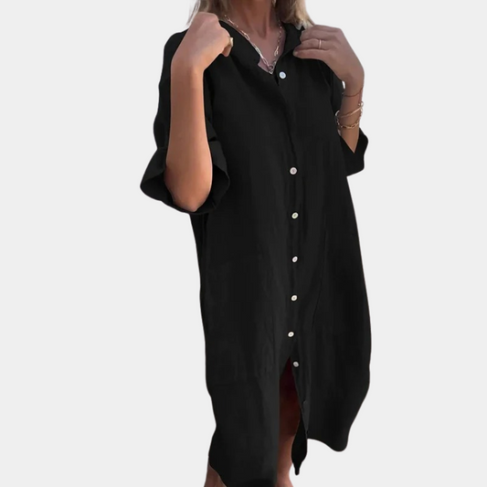 Vestido camisero casual de mujer con bolsillos