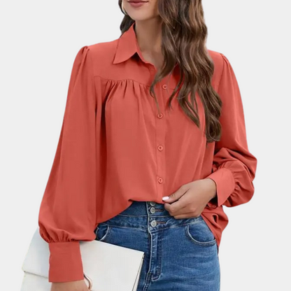Vera - Blusa plisada de manga larga para mujer