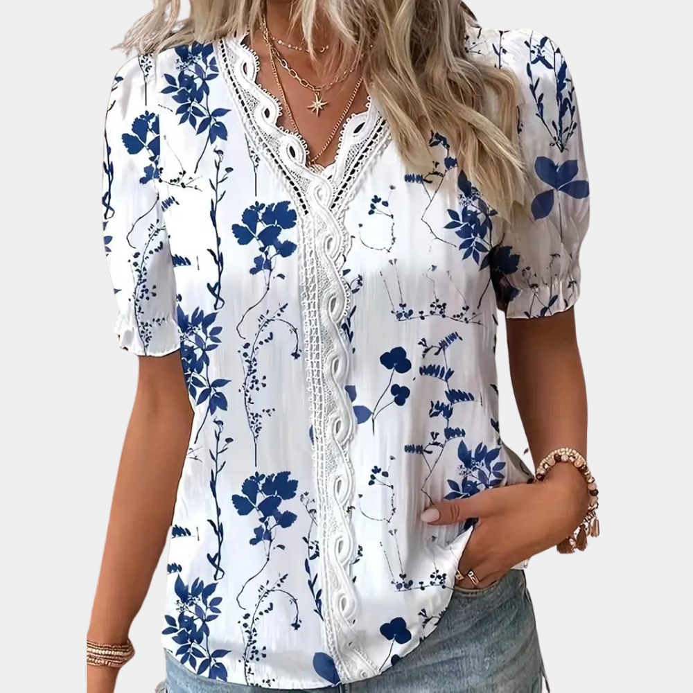 Zuzanna - Blusa floral de mujer con ribete de encaje