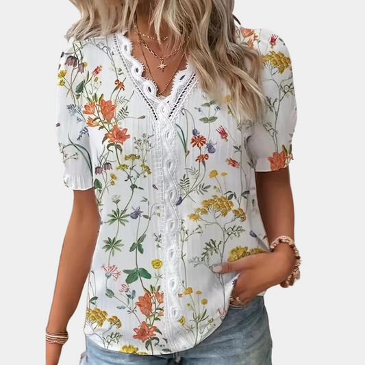 Zuzanna - Blusa floral de mujer con ribete de encaje