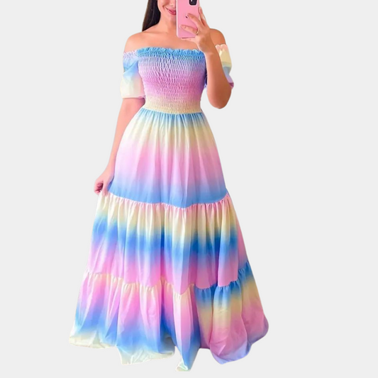Vestido de mujer a capas sin hombros