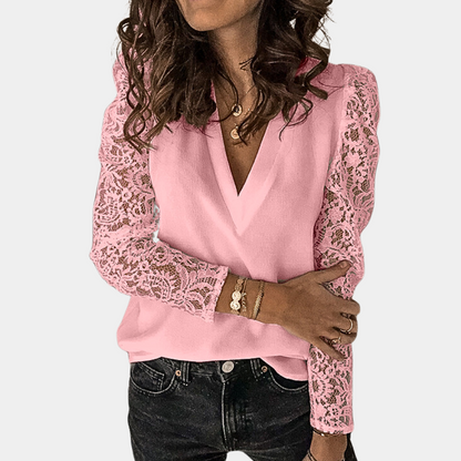 Blusa de mujer de moda con cuello de pico