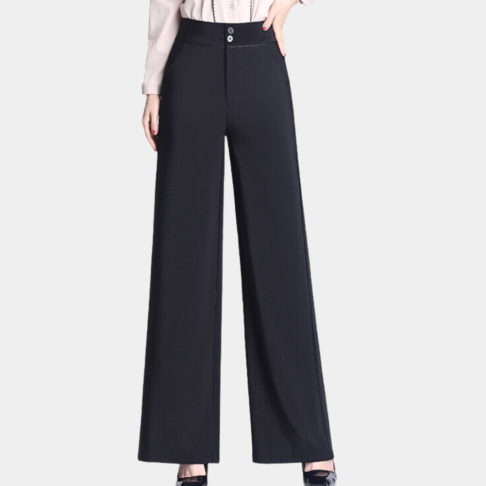 Elegantes pantalones de talle alto y pernera ancha para mujer