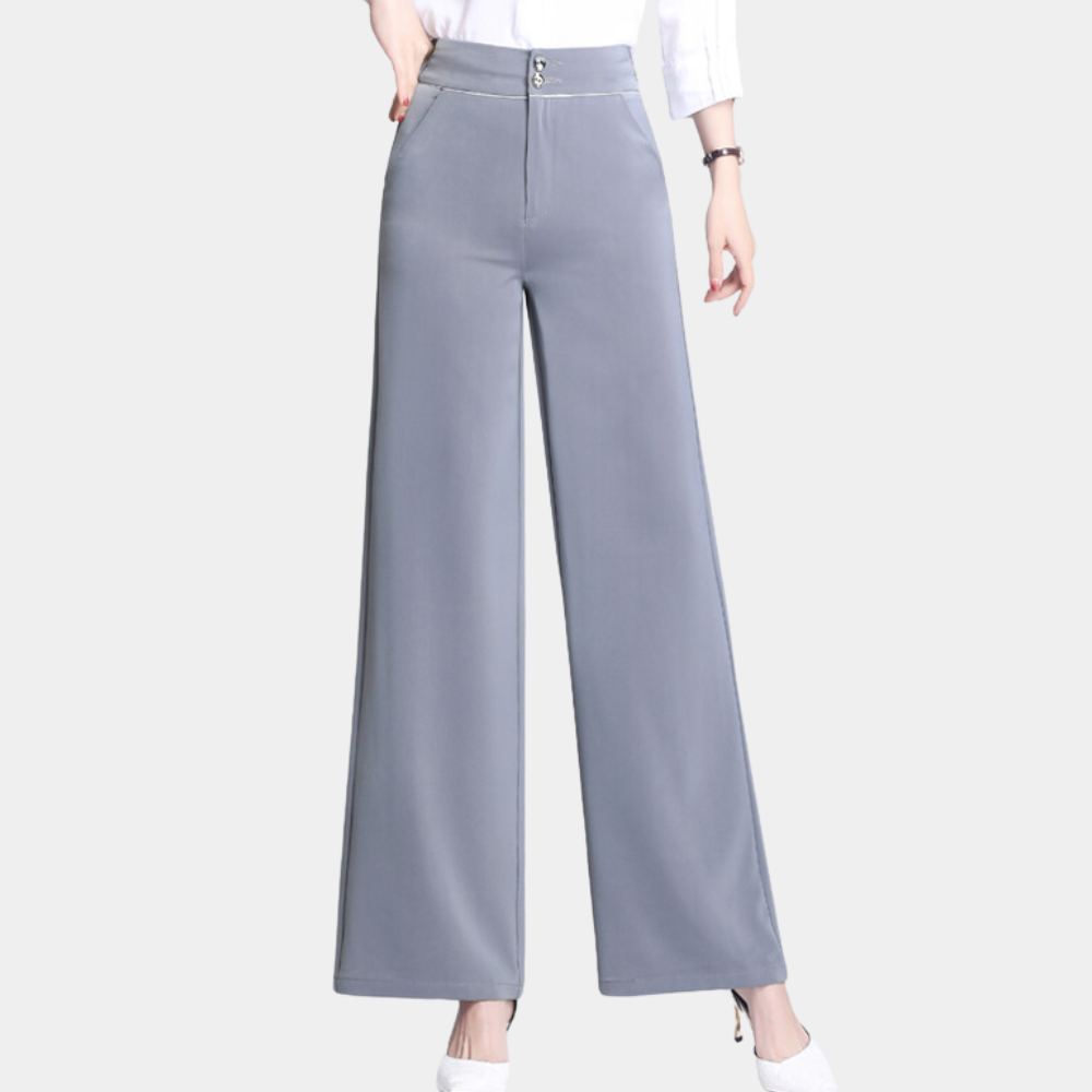 Elegantes pantalones de talle alto y pernera ancha para mujer