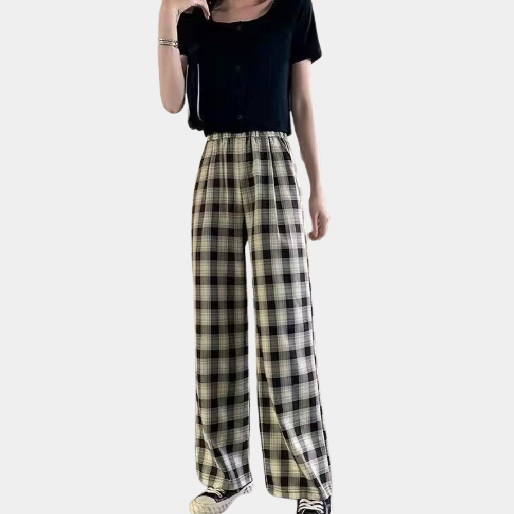 Pantalones modernos a cuadros para mujer