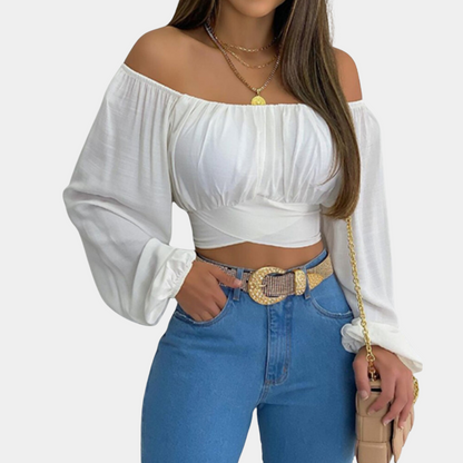 Blusa de manga larga sin hombros para mujer