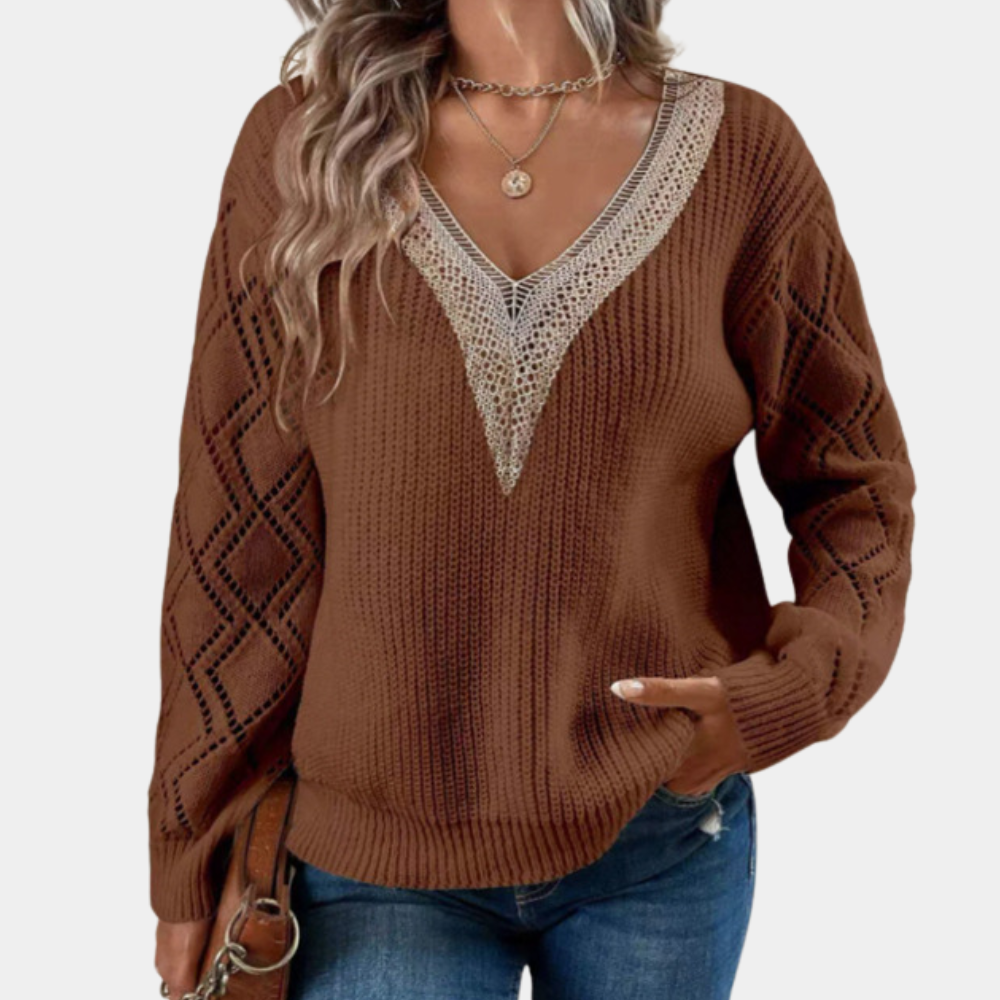 Mellie - Top de punto de manga larga para mujer