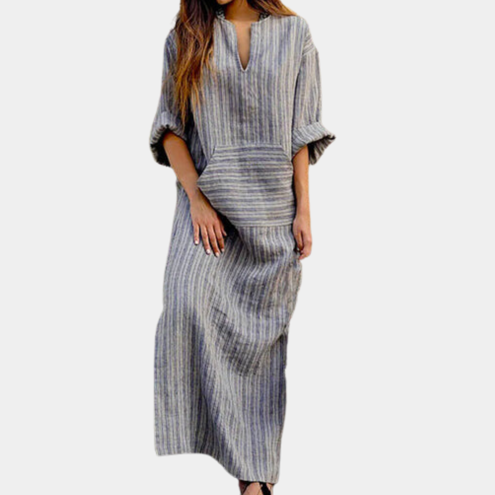 Damska Elegancka Sukienka Maxi w Paski