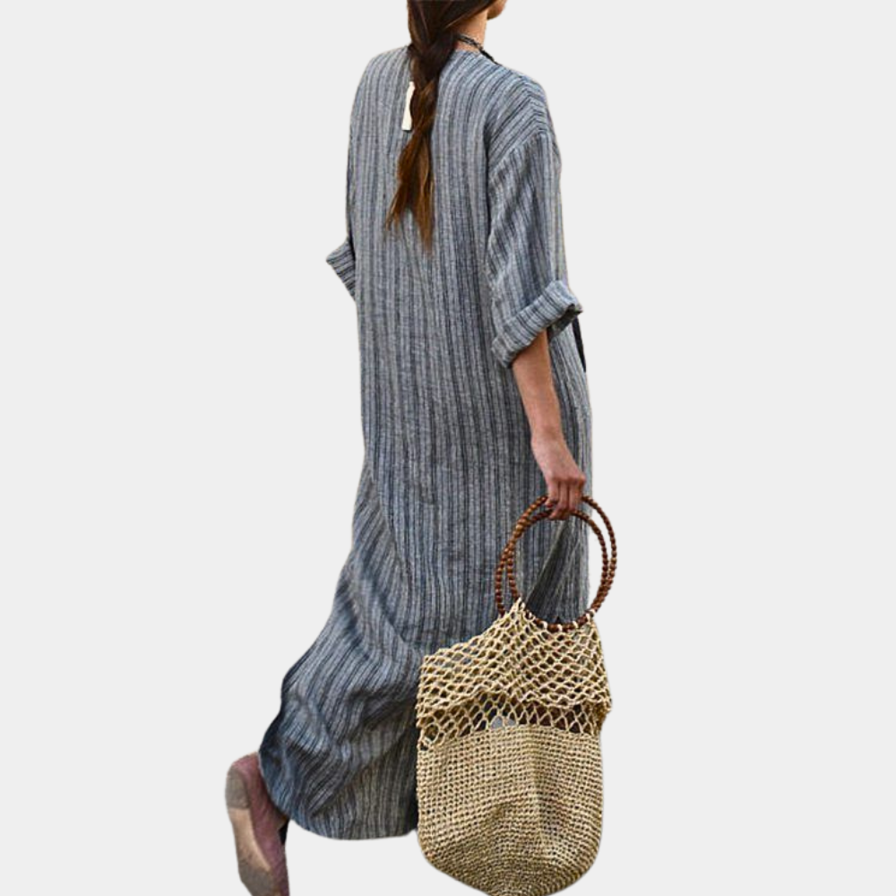 Damska Elegancka Sukienka Maxi w Paski