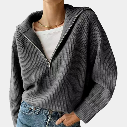 Olina - Top de punto con media cremallera para mujer