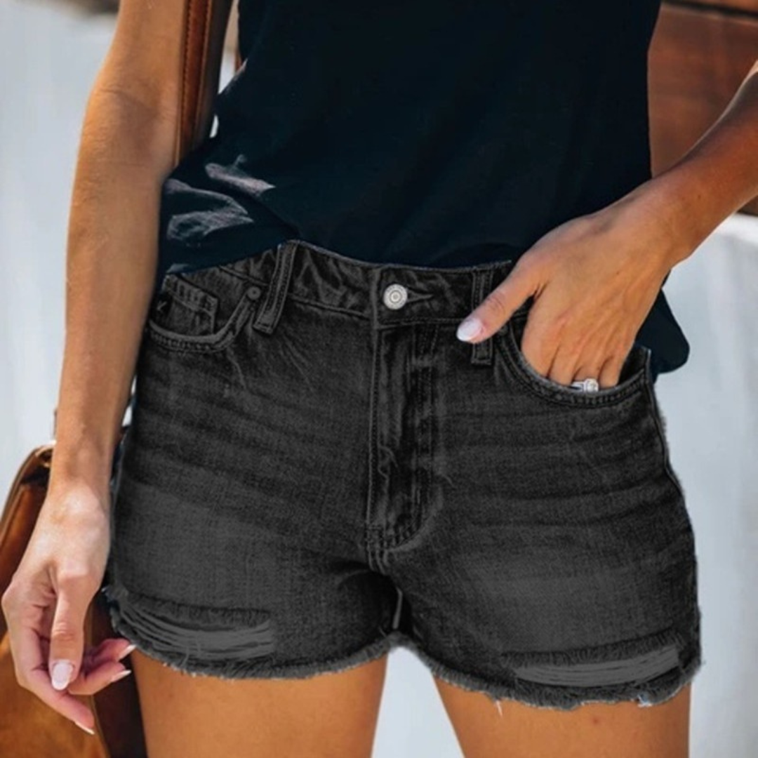 Violaine - Veraniego pantalón corto vaquero de mujer con divertidos flecos