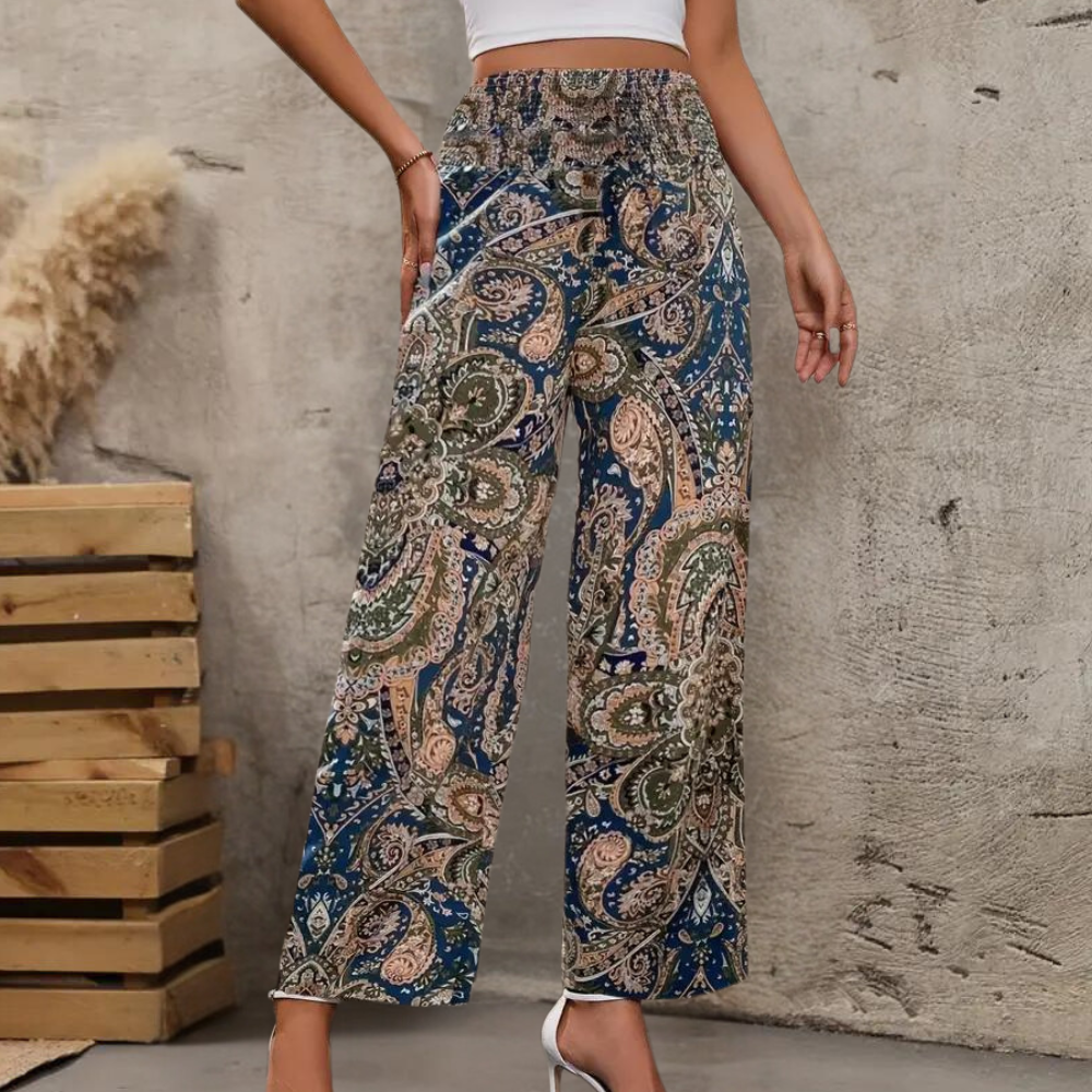 Reina - Pantalones anchos boho para mujer con bolsillos inclinados