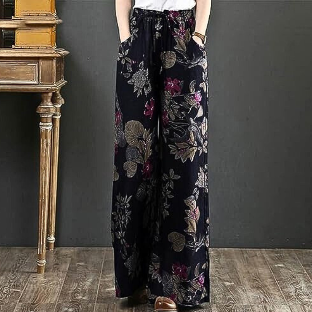 Elegante pantalón ancho con estampado floral