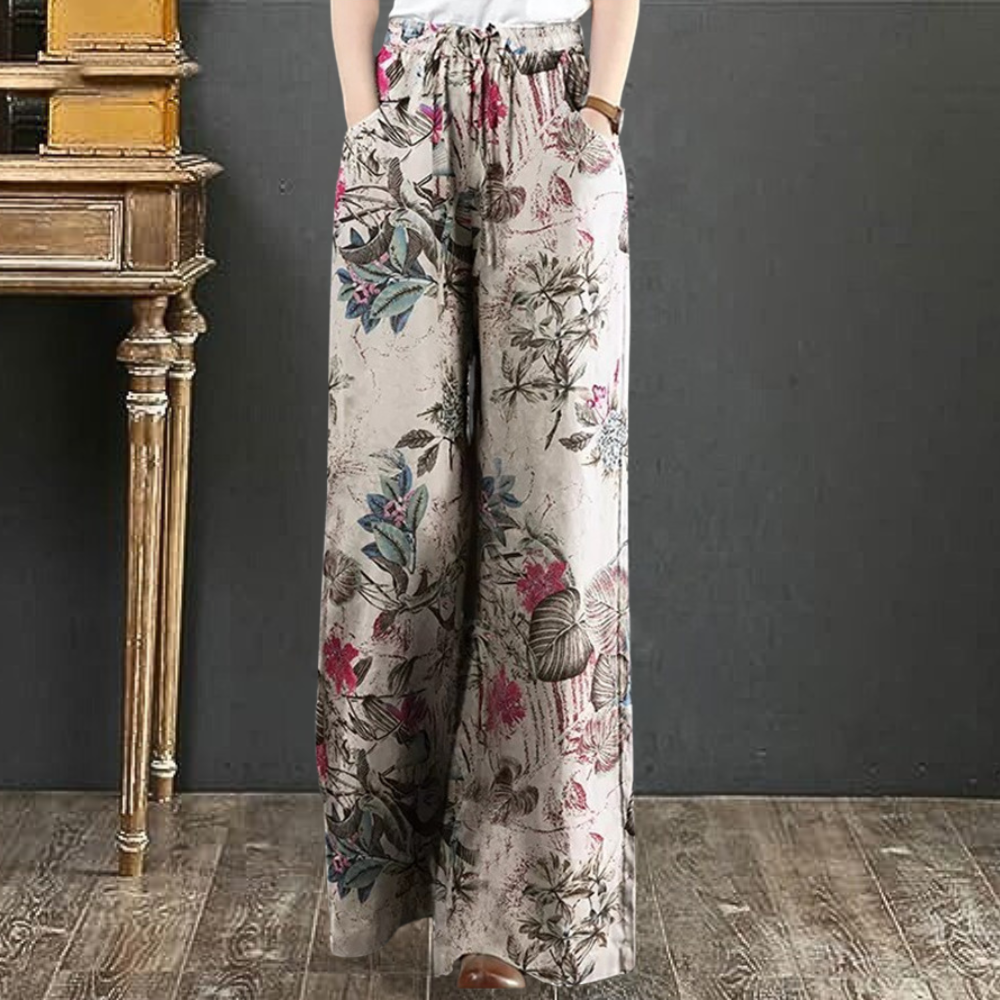 Elegante pantalón ancho con estampado floral