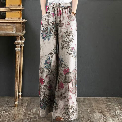 Elegante pantalón ancho con estampado floral