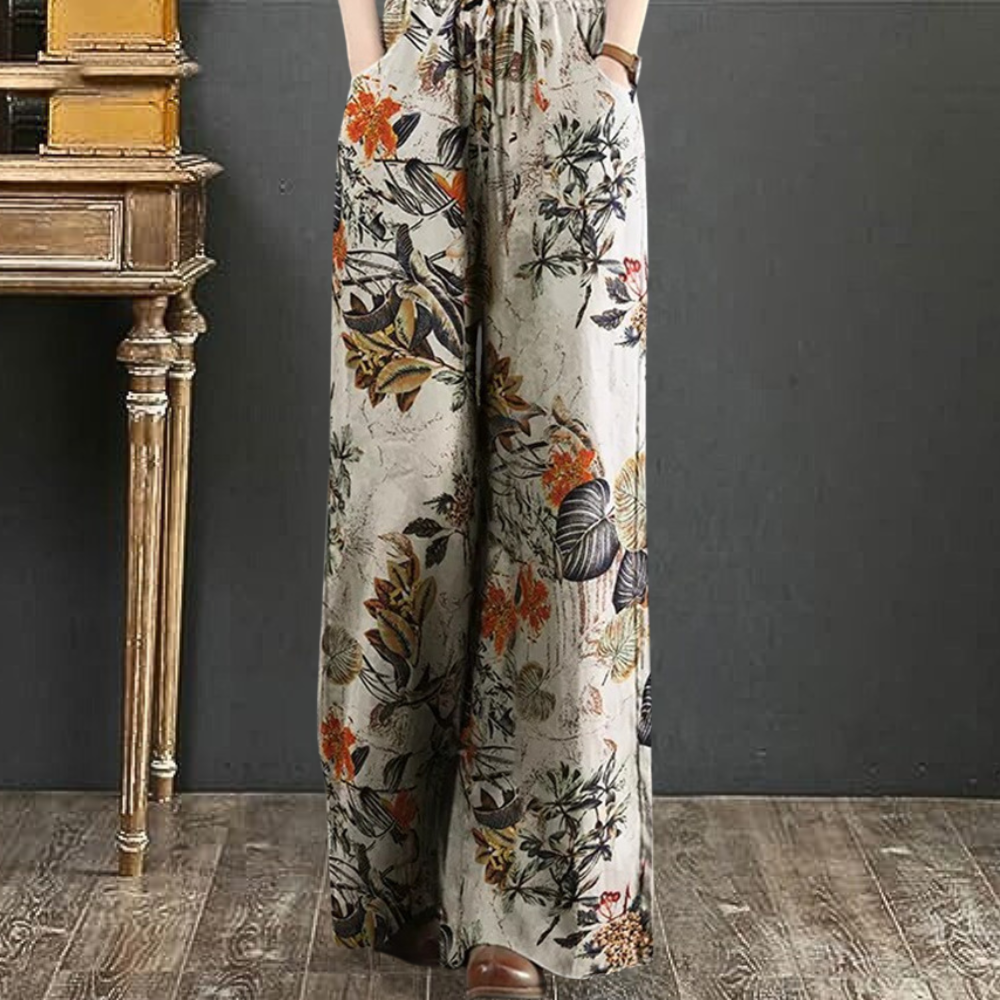 Elegante pantalón ancho con estampado floral