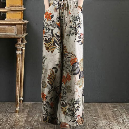 Elegante pantalón ancho con estampado floral