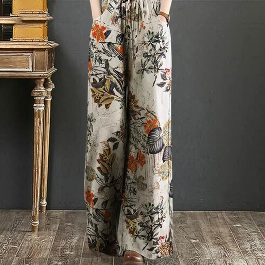 Elegante pantalón ancho con estampado floral