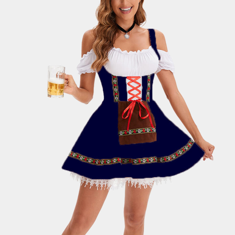 Eugenia - Vestido atemporal Oktoberfest con hombros fríos para mujer