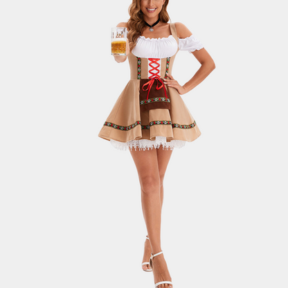 Eugenia - Vestido atemporal Oktoberfest con hombros fríos para mujer