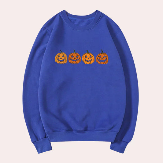 Afra | jersey de halloween con cuello redondo y motivo de calabaza para mujer