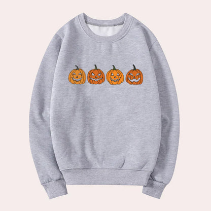 Afra | jersey de halloween con cuello redondo y motivo de calabaza para mujer