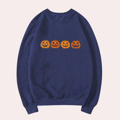 Afra | jersey de halloween con cuello redondo y motivo de calabaza para mujer