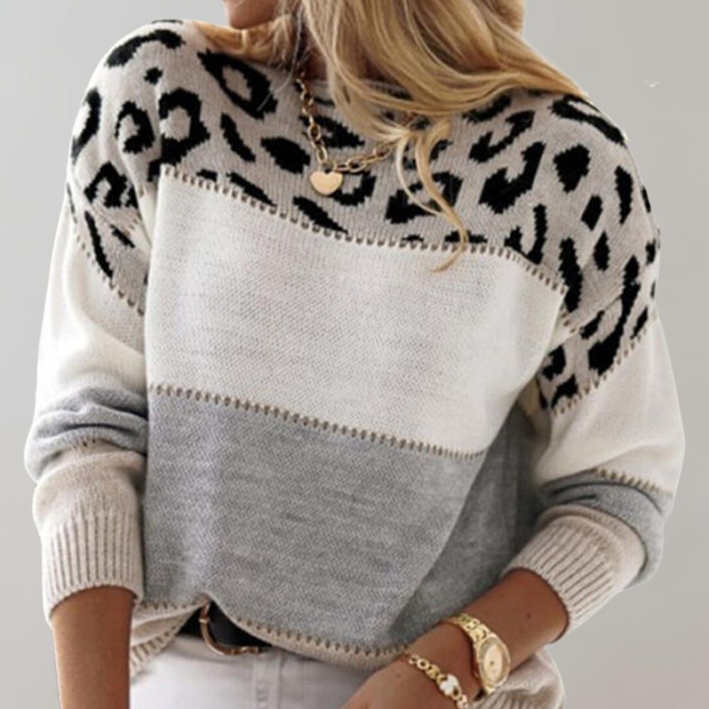 Damski sweter colorblock w panterkę