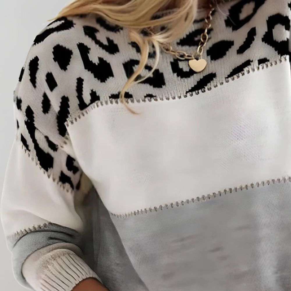 Damski sweter colorblock w panterkę