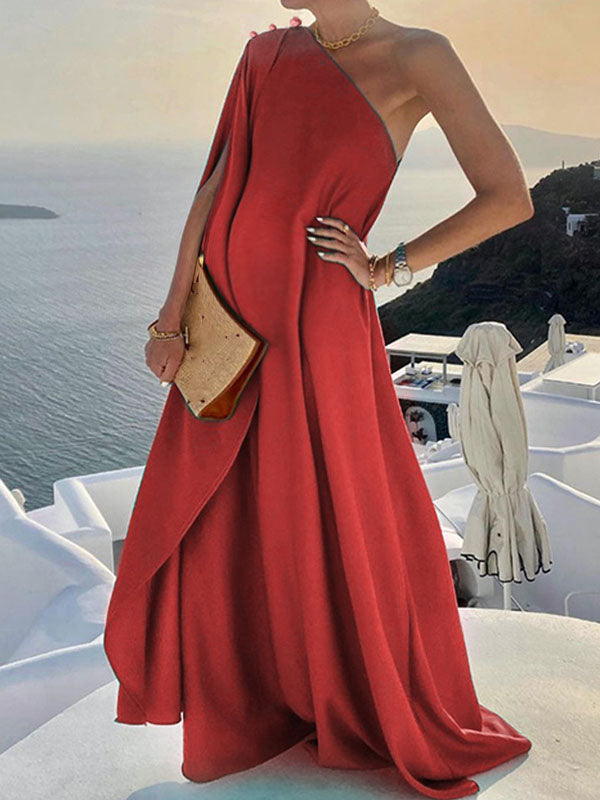 Vestido de embarazada largo asimétrico con espalda abierta y un hombro