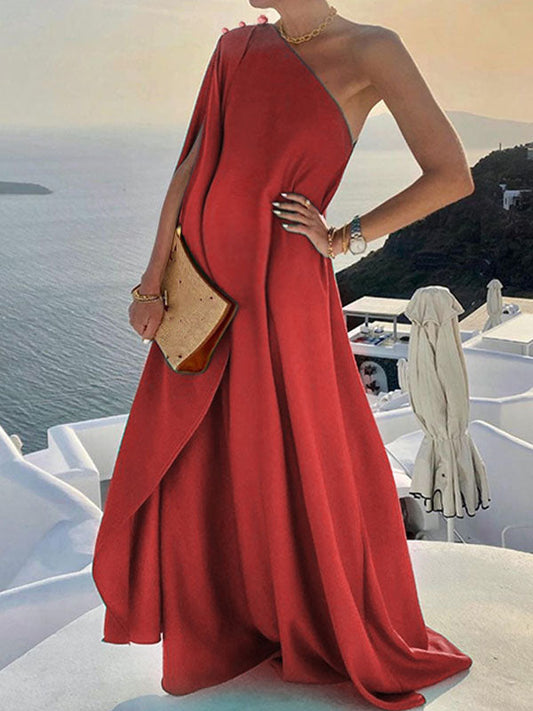 Vestido de embarazada largo asimétrico con espalda abierta y un hombro