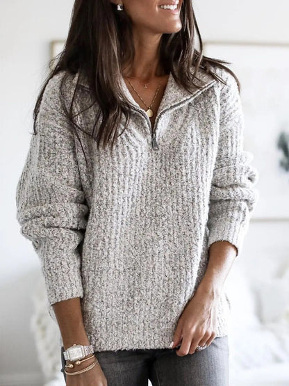 Jersey de punto para mujer con cuello de pico y cremallera