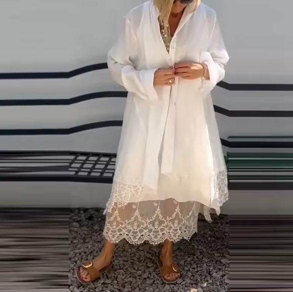 Vestido largo con detalles de moda y chaqueta ligera incluida