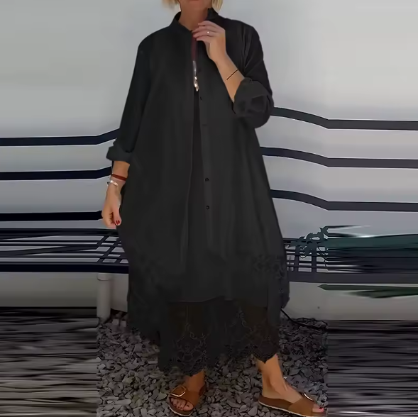 Vestido largo con detalles de moda y chaqueta ligera incluida