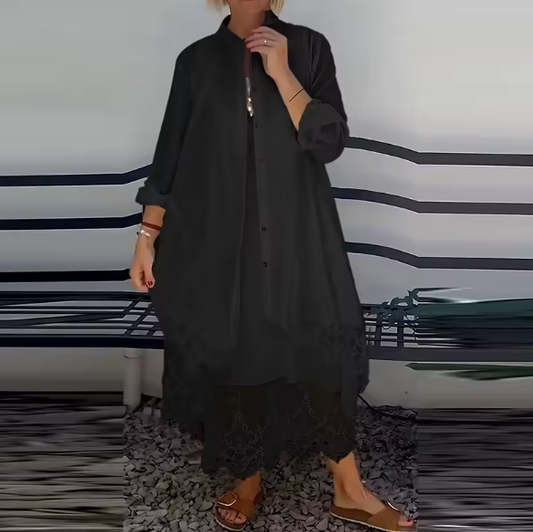 Vestido largo con detalles de moda y chaqueta ligera incluida