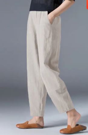 Pantalones puff de algodón y cáñamo para mujer Moda