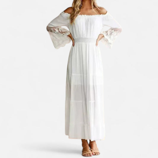 Maxivestido bohemio con hombros descubiertos para un look natural y sofisticado